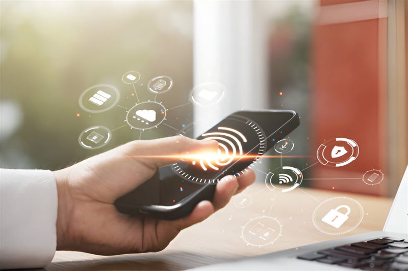 A smartphone surrounded by communication icons